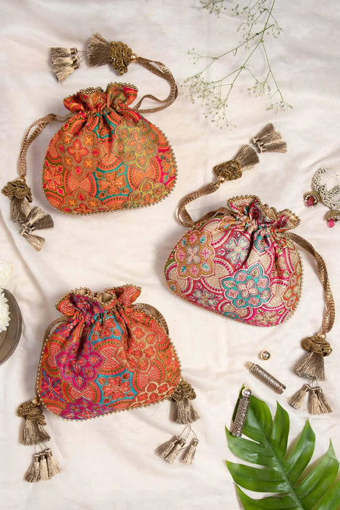 Amna Embroidered Potli Bag Red